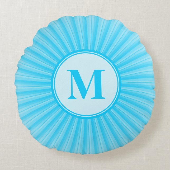 Blue Sun Monogram Customisable Round Pillow (Front)