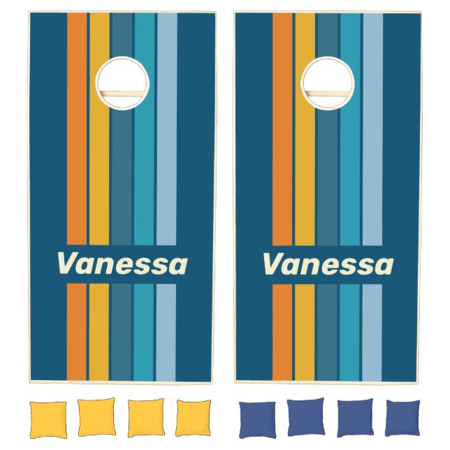 Blue Sun Pin Striped with Name Cornhole Set (Set)