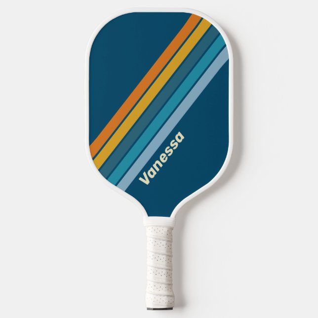 Blue Sun Striped with Name Pickleball Paddle (Front)