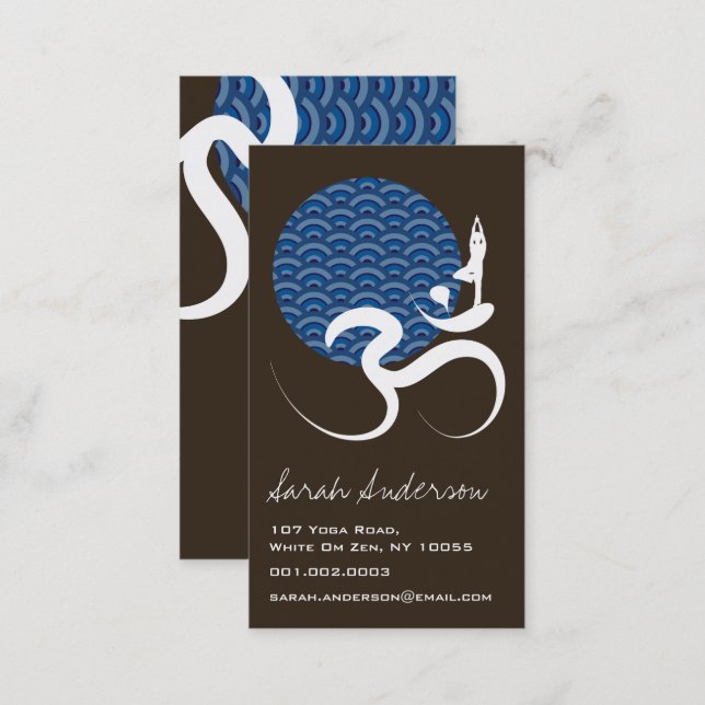 Blue Sun Yoga Spiritual Indian Writing Om Ohm Logo Business Card (Front/Back)