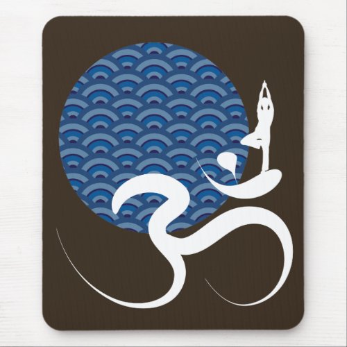 Blue Sun Yoga Spiritual Indian Writing Om Ohm Logo Mouse Pad