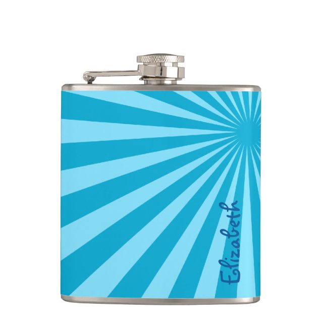 Blue Sunburst "Add Your Name" Hip Flask (Front)