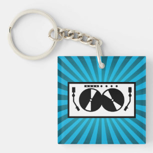 Blue Sunburst DJ Turntable Music Keychain