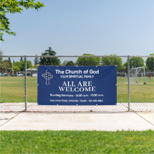 Blue Sunday Service Church Banner With Your Logo