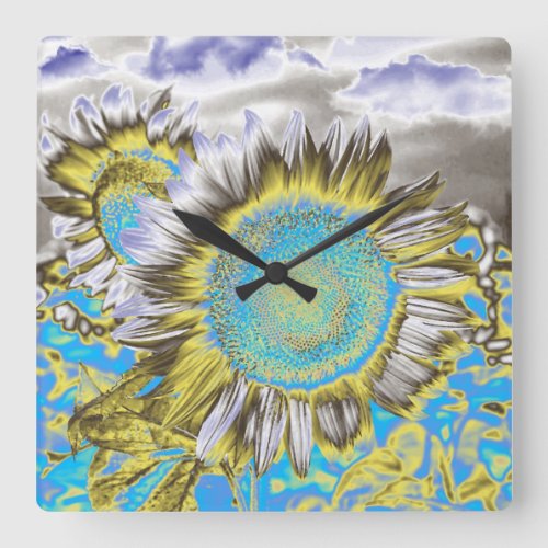 Blue Sunflower 2 Square Wall Clock