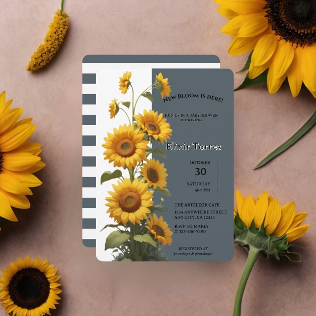 Blue Sunflower Baby Shower Invitation (Creator Uploaded)