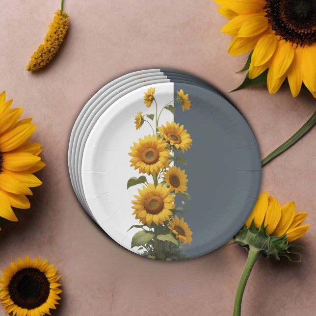 Blue Sunflower Baby Shower Paper Plates (Creator Uploaded)