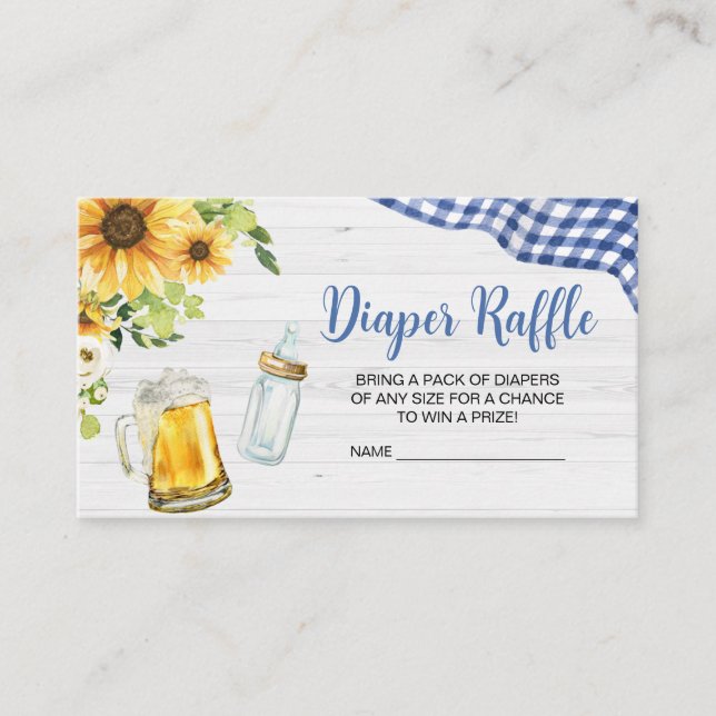 Blue Sunflower BBQ Baby Shower Diaper Raffle Enclosure Card (Front)