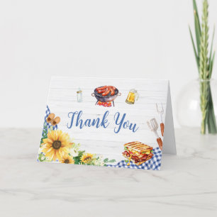 Blue Sunflower BBQ Baby Shower Thank You Card