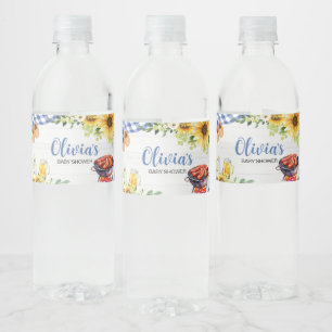 Blue Sunflower BBQ Baby Shower  Water Bottle Label