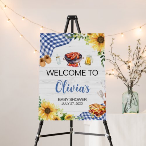 Blue Sunflower BBQ Baby Shower Welcome Sign