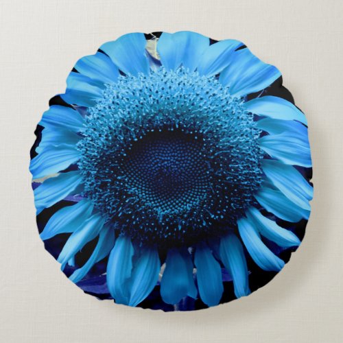 Blue Sunflower blue daisy blue flower Round Pillow