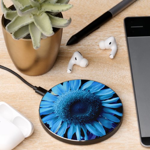 Blue  Sunflower blue flower Wireless Charger