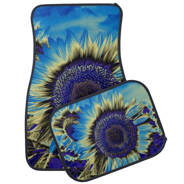 Blue Sunflower Car Floor Mat (Set)