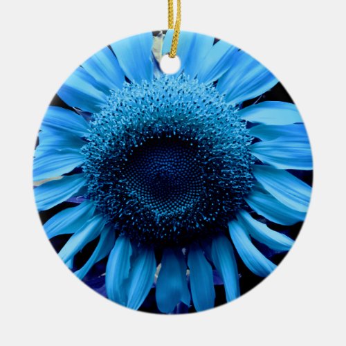 Blue Sunflower  Ceramic Ornament