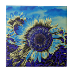 Blue Sunflower Ceramic Tile