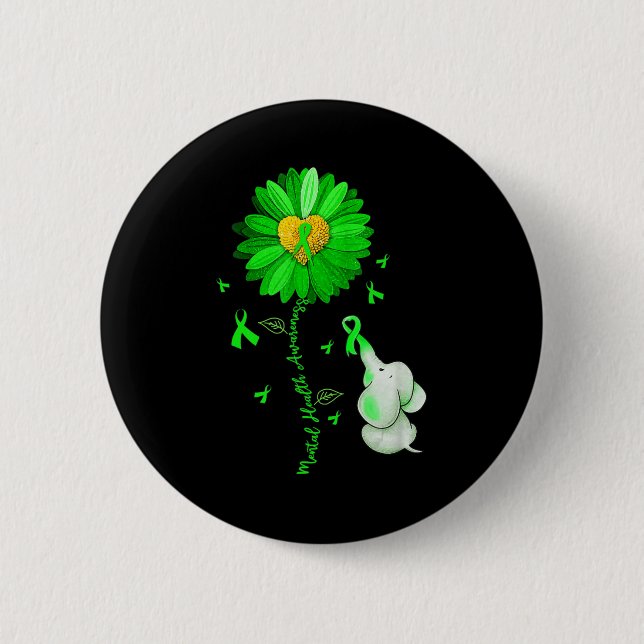 Blue Sunflower Elephan Outfit Spread Mental Health Button (Front)