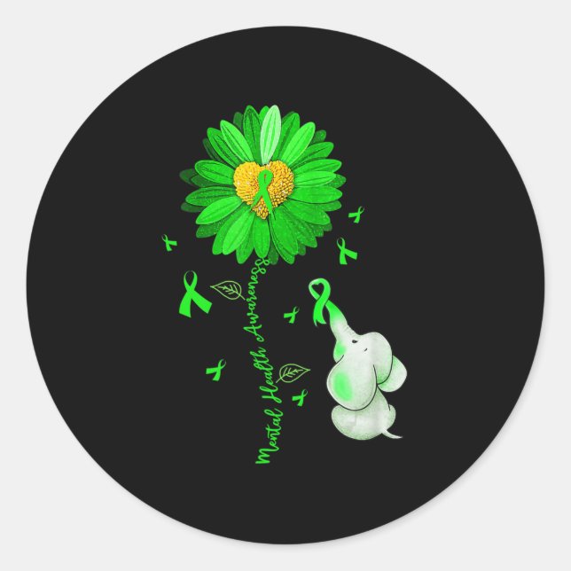 Blue Sunflower Elephan Outfit Spread Mental Health Classic Round Sticker (Front)