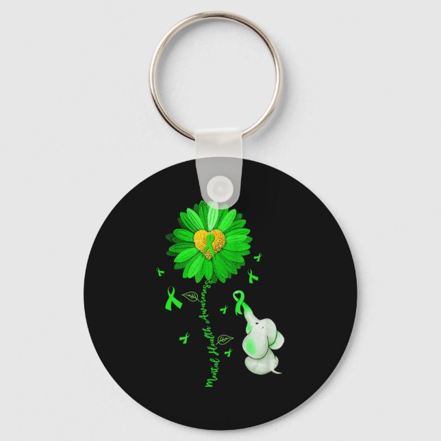 Blue Sunflower Elephan Outfit Spread Mental Health Keychain (Front)