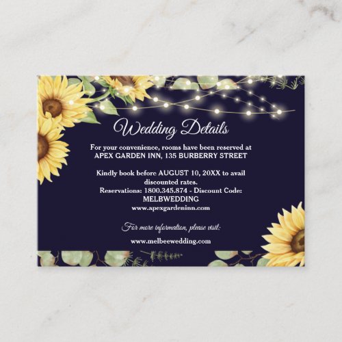 Blue Sunflower Eucalyptus String Lights Wedding Enclosure Card