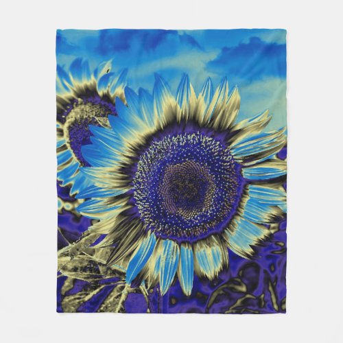 Blue Sunflower Fleece Blanket