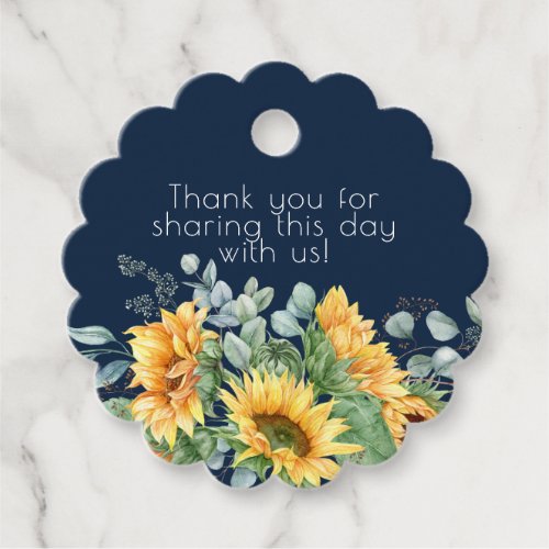 Blue Sunflower Greenery Thank You Favor Tags