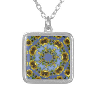 Blue Sunflower Kaleidoscope Necklace
