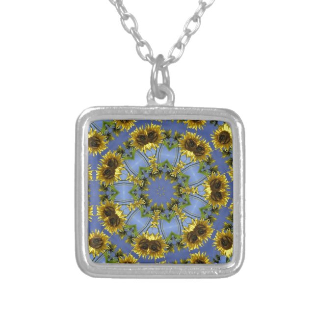 Blue Sunflower Kaleidoscope Necklace (Front)