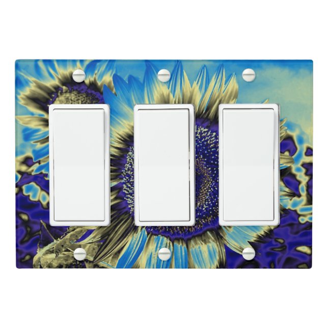 Blue Sunflower Light Switch Cover (In Situ)