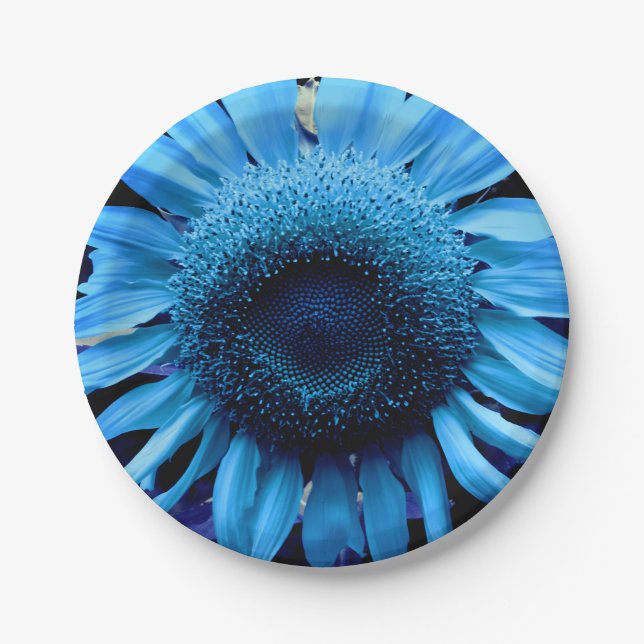 Blue  Sunflower Paper Plates (Front)