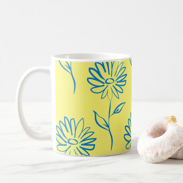Blue Sunflower Pattern Coffee Mug (With Donut)