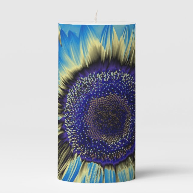 Blue Sunflower Pillar Candle (Front)