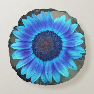 Blue Sunflower Round Pillow