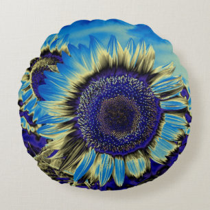 Blue Sunflower Round Pillow