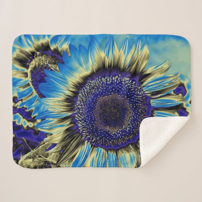 Blue Sunflower Sherpa Blanket (Front (Horizontal))