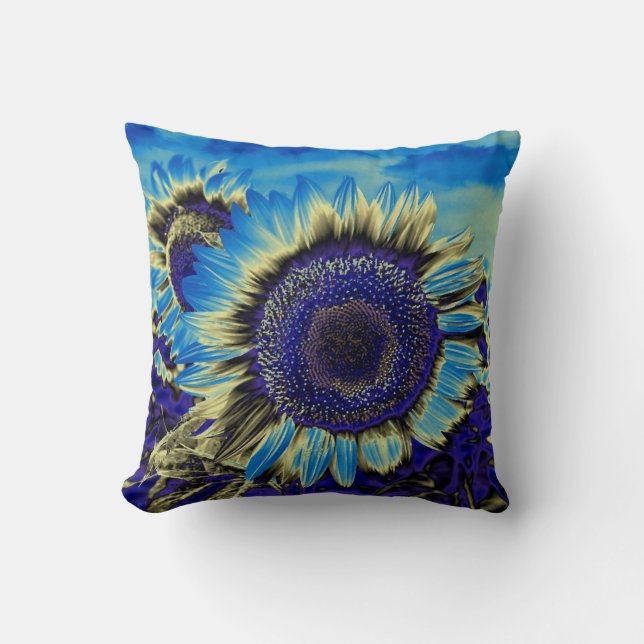Blue Sunflower Throw Pillow (Front)