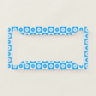 Blue Sunflower Tile Pattern Daisy Floral Trendy License Plate Frame