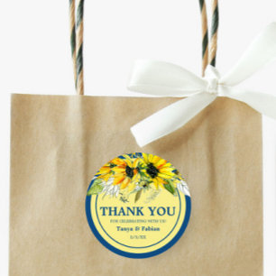 Blue Sunflower Wedding Classic Round Sticker