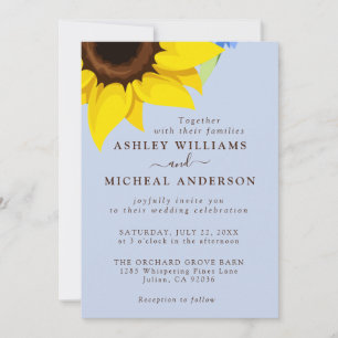 Blue Sunflower Wedding Invitation With Photo