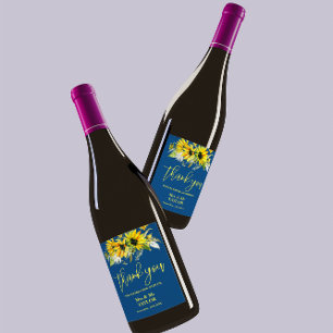 Blue Sunflower Wedding Wine Label