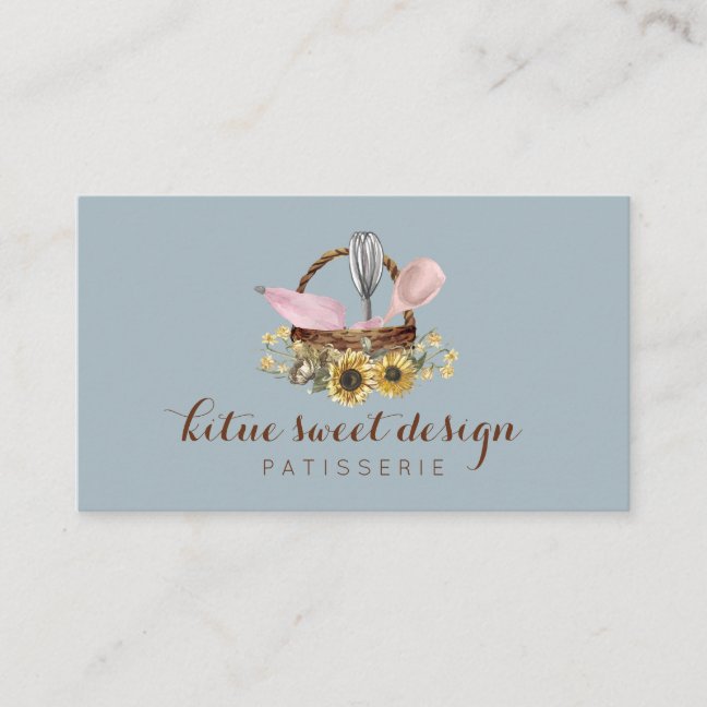 Blue Sunflower Whisk Spoon Pastry Bag Chef Bakery Business Card