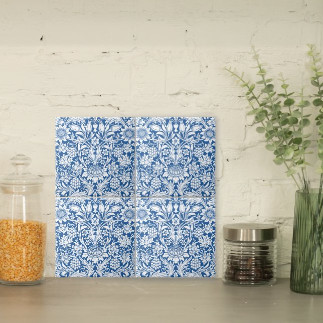 Blue Sunflower with Grapes William Morris Ceramic Tile (Creator Uploaded)