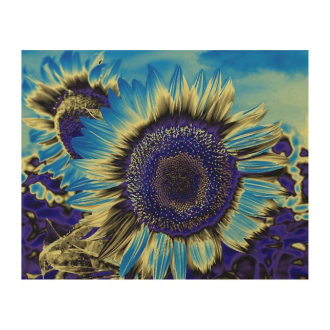 Blue Sunflower Wood Wall Art (Front)