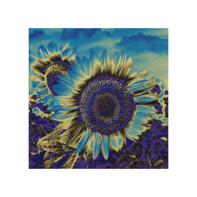 Blue Sunflower Wood Wall Art (Front)
