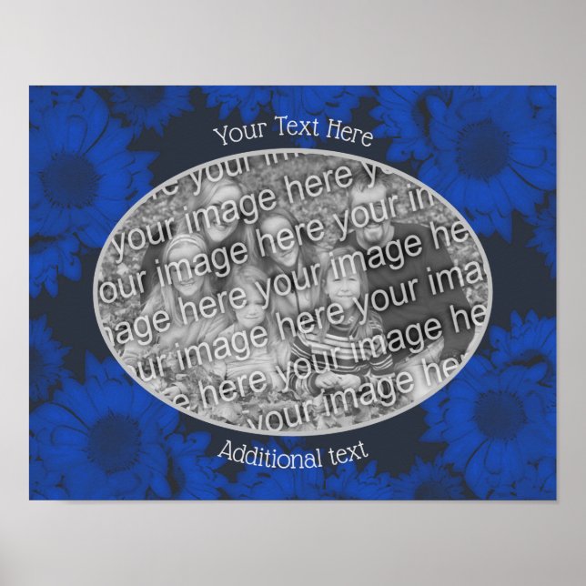 Blue Sunflowers Add Your Photo Personalized Poster (Front)