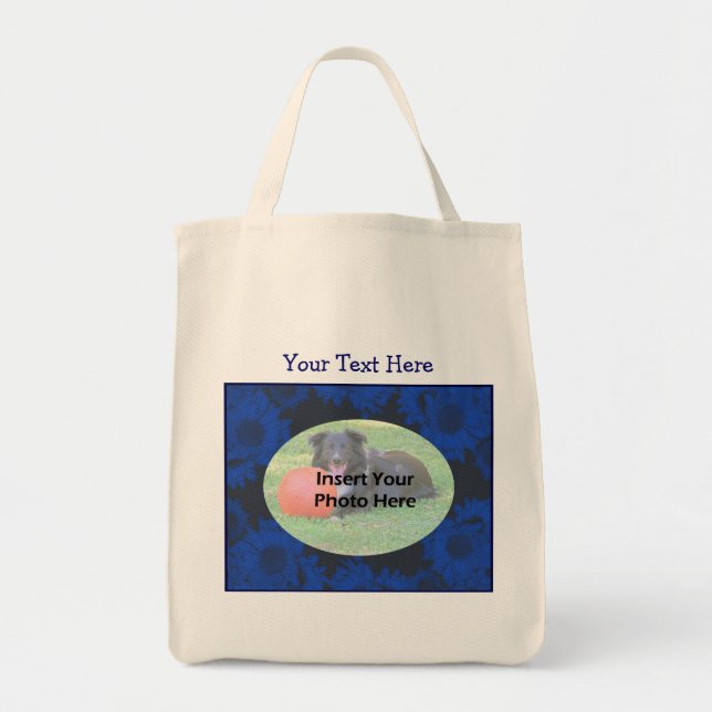Blue Sunflowers Design Floral Photo Tote Bag (Front)