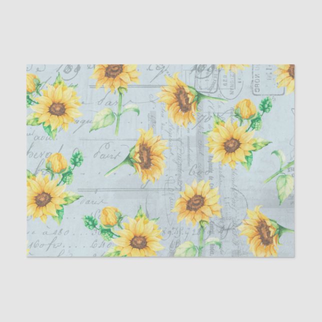 Blue Sunflowers Floral Decoupage Tissue Paper (Front)
