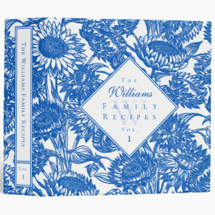 Blue Sunflowers On White Recipe Binder
