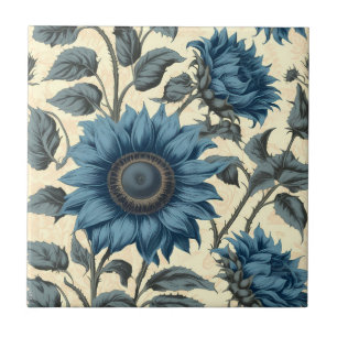 Blue sunflowers pattern ceramic tile