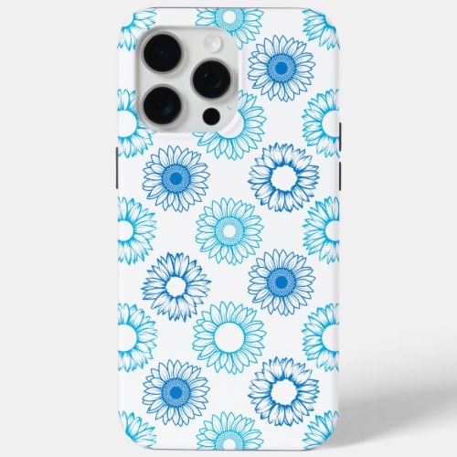 Blue Sunflowers Pattern L Green BG iPhone 15 Pro Max Case